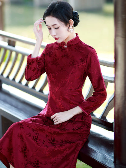 Plus Size Silk Autumn Winter Cheongsam Qipao 21