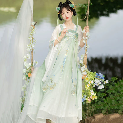 LOOKBOOK SERIES Tang Dynasty Green Blue Shirt Hanfu