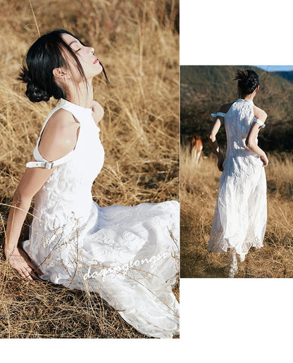 Modernized Qipao Dress: New Summer Edition in White, Slim-Fit and Neck-Hanging Design