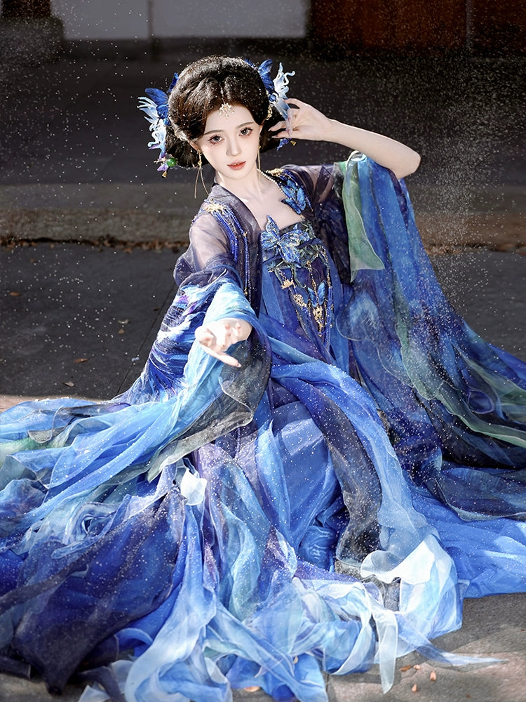 Mythology Series Blue Butterfly Embroidered Myrobalan Skirt Hanfu