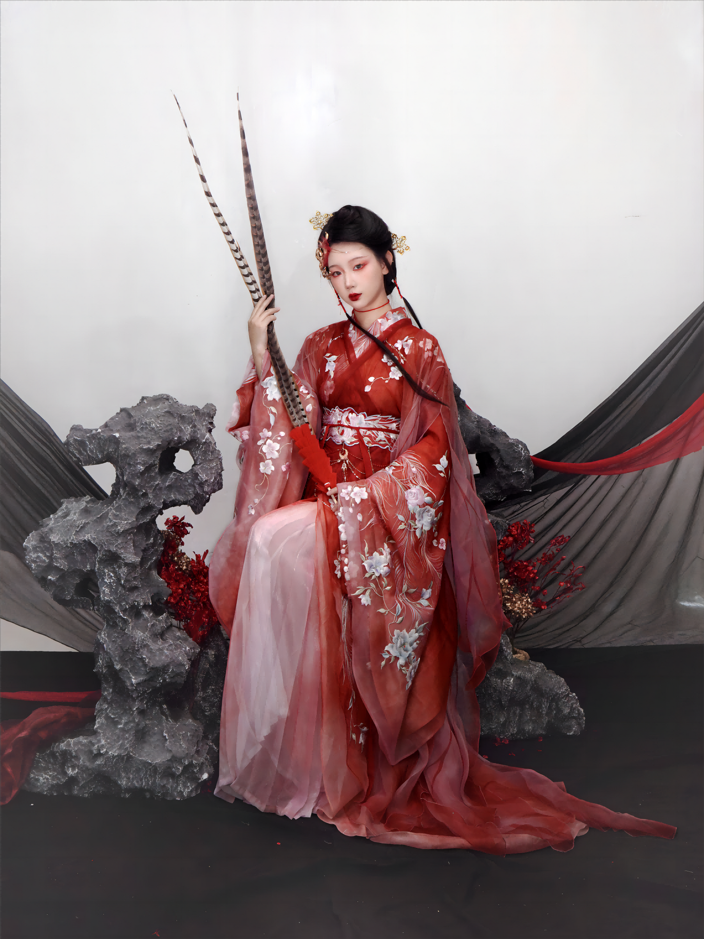 Haute Couture Series Woven Fabric Embroidered Qing Huan Phoenix Warring States Robe