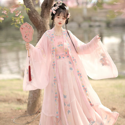 Wedding Hanfu women Pink embroidery Waist-length skirt Song Dynasty