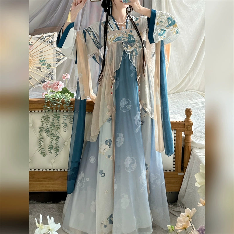 LOOKBOOK SERIES Tang Dynasty Green Blue Shirt Hanfu