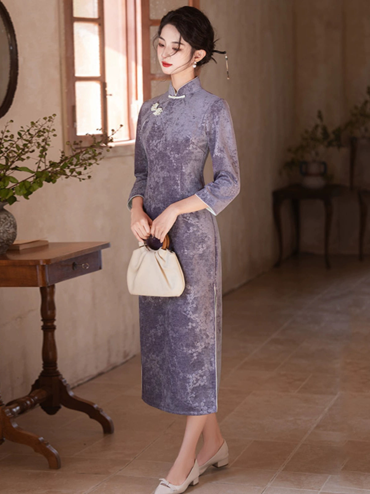 Plus Size Silk Autumn Winter Cheongsam Qipao 27