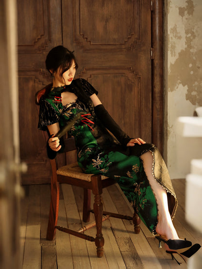 New Chinese Style Velvet Silk Cheongsam Qipao East Witch