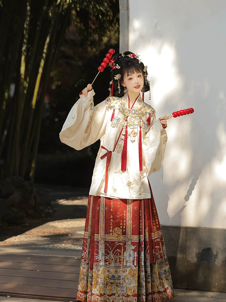 Bestie Series Hundred Scenes Gold Embroidery Hanfu Horse-Faced Skirt