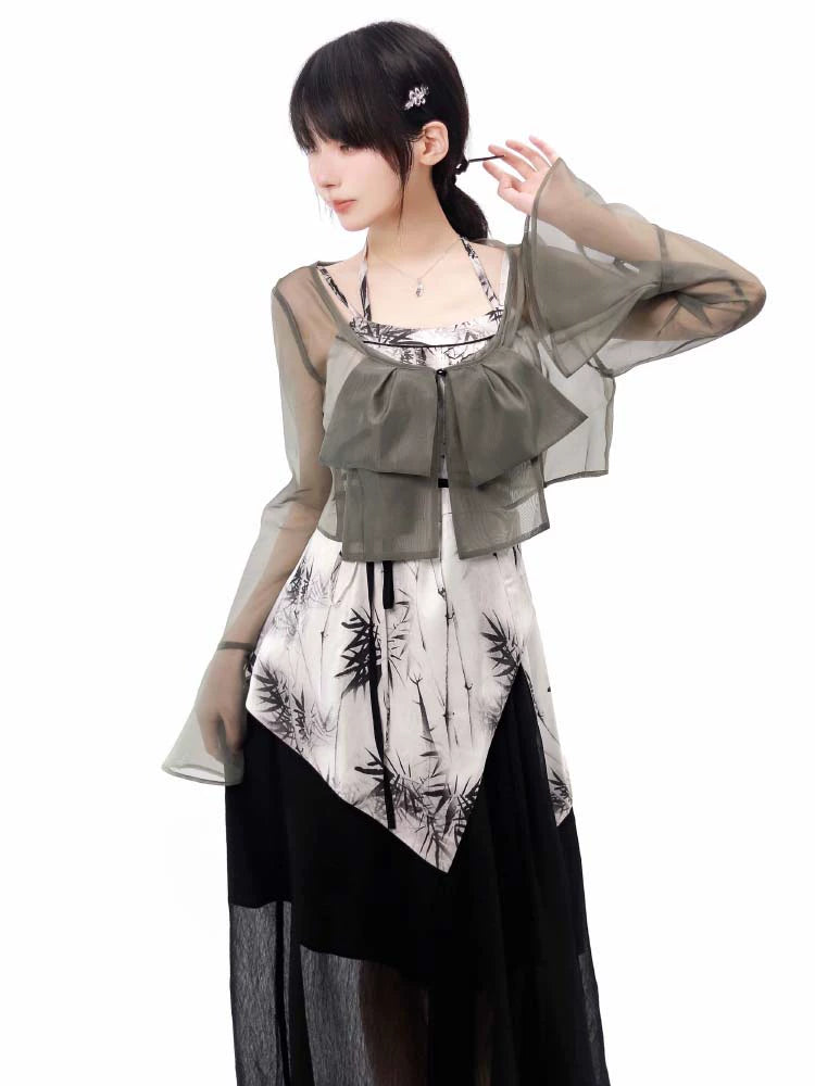 New Chinese Style Mix Slim Skirt Qianye Suit