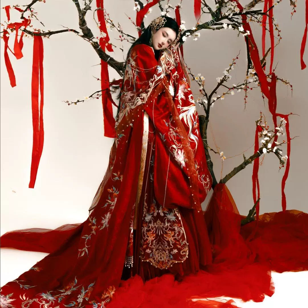 Haute Couture Series Woven Fabric Embroidered Hanfu Qing Huan Royal Phoenix Bride