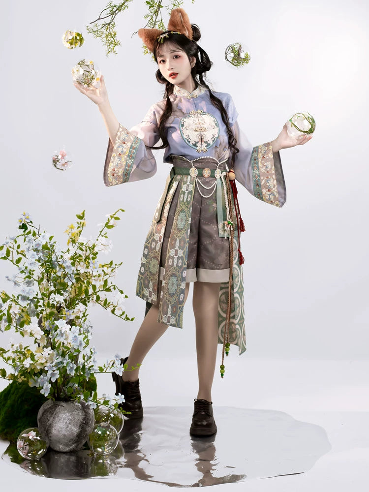 Flower Poetry Original and improved Han element shorts anime style youthful pants suit