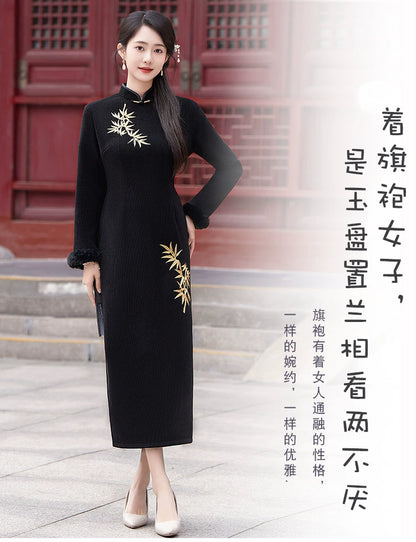 Plus Size Silk Autumn Winter Cheongsam Qipao 15