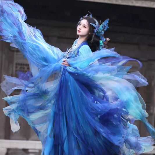 Oriental Aesthetics Series Blue Morpho Hanfu Dress
