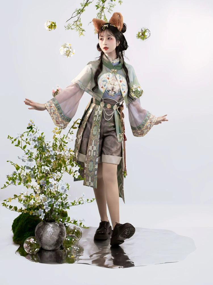 Flower Poetry Original and improved Han element shorts anime style youthful pants suit