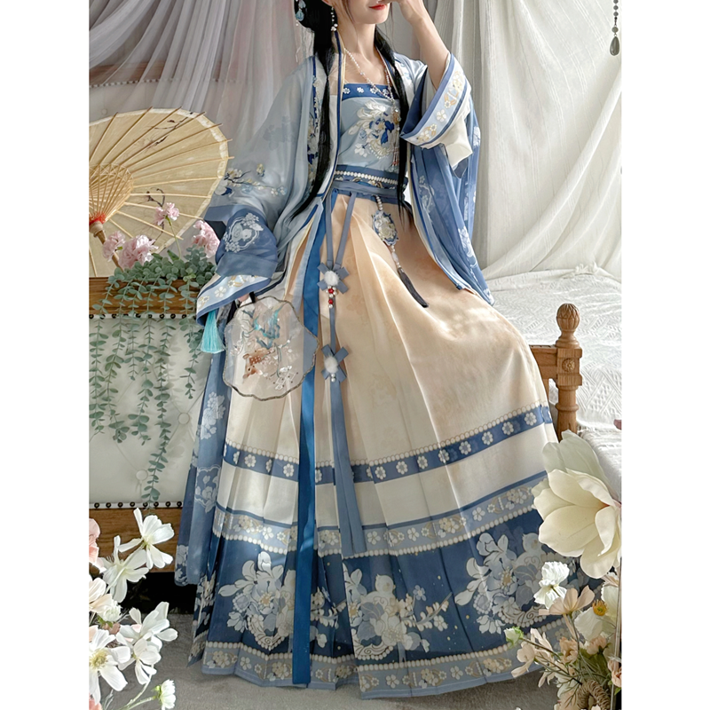 LOOKBOOK SERIES Ming Dynasty Horse Face Skirt Green Blue Set