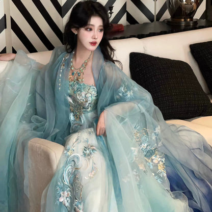 Haute Couture Series Woven Fabric Embroidered Hanfu Qing Huan Verdantfox Tang