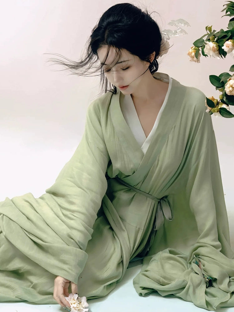 Green Wei Jin style Hanfu cross collar ancient costume