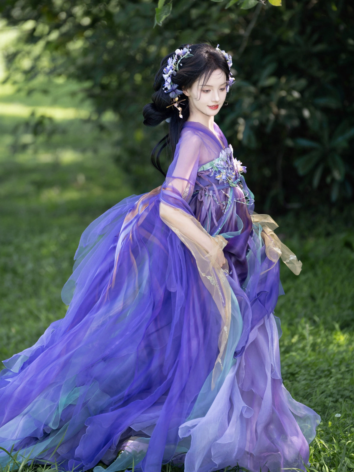 Oriental Aesthetics Series Gladdon Flowers Dancing Hanfu Dress