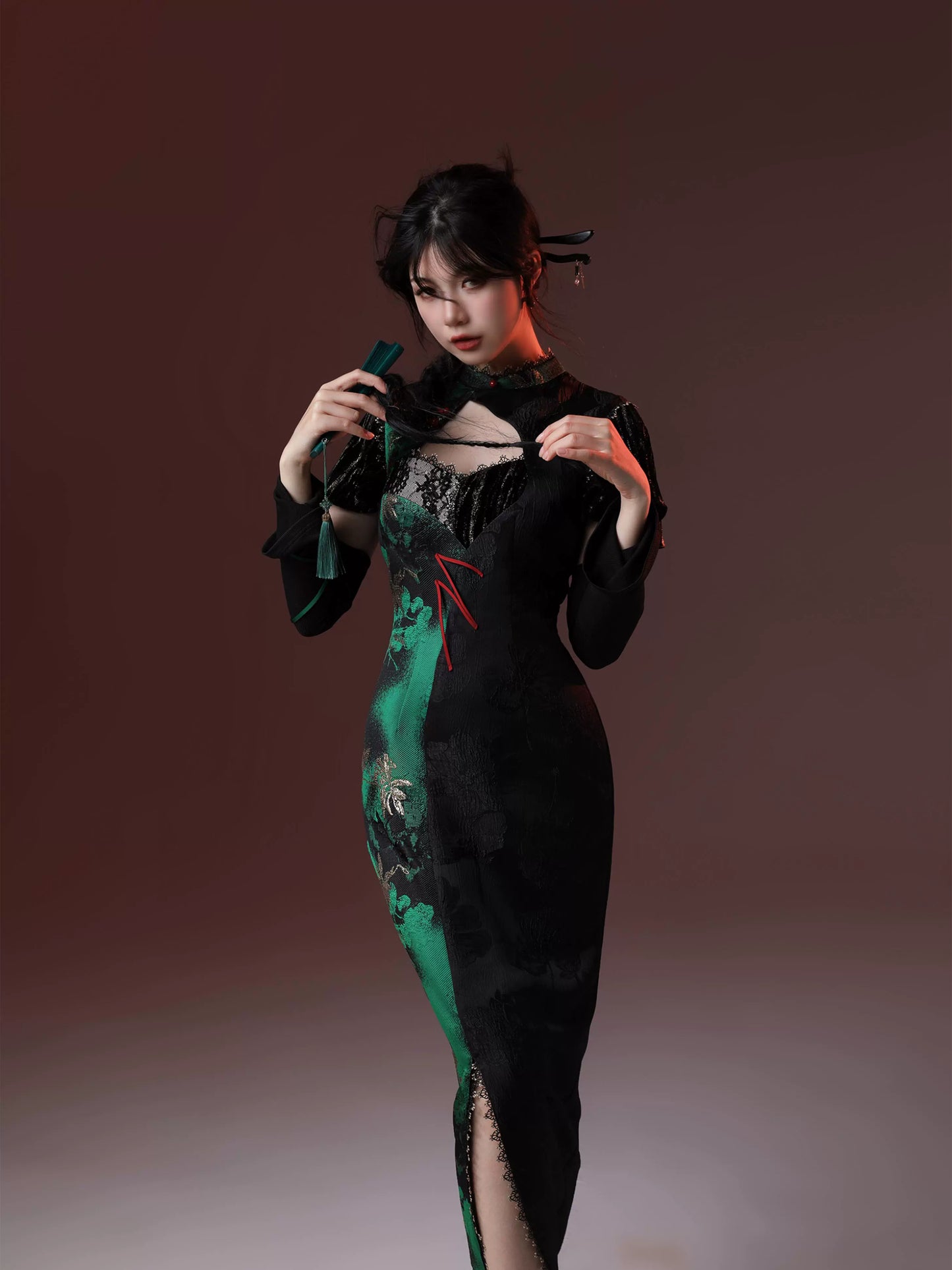 New Chinese Style Velvet Silk Cheongsam Qipao East Witch