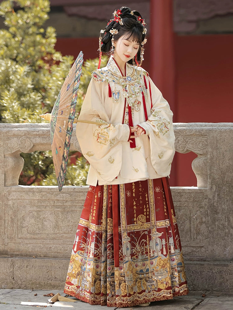 Bestie Series Hundred Scenes Gold Embroidery Hanfu Horse-Faced Skirt