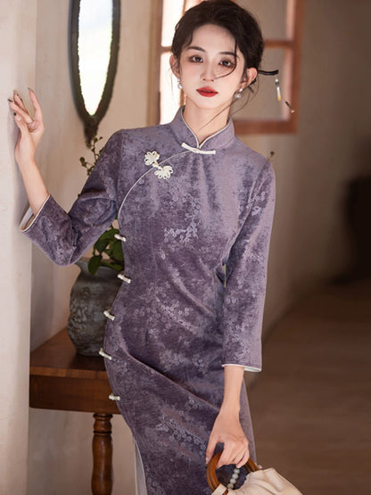 Plus Size Silk Autumn Winter Cheongsam Qipao 27