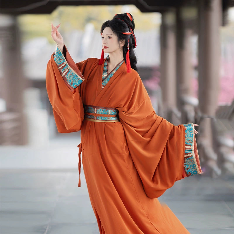 Qin Han Warring States period Robe Hanfu straight Hem