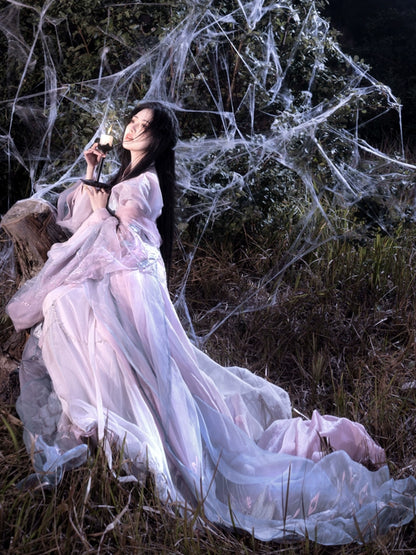 Ethereal Dreamscape Series Supreme Hanfu-Elegant Silk Veil Resembling Spider's Web