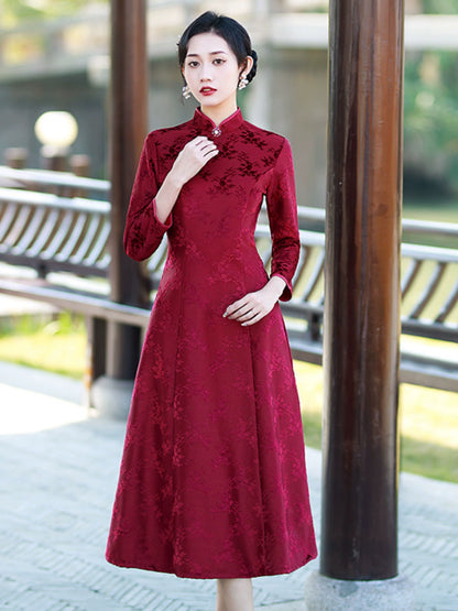 Plus Size Silk Autumn Winter Cheongsam Qipao 21