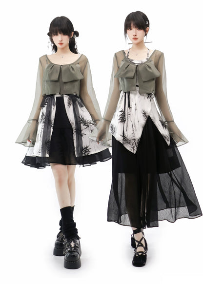 New Chinese Style Mix Slim Suspender Skirt Suit