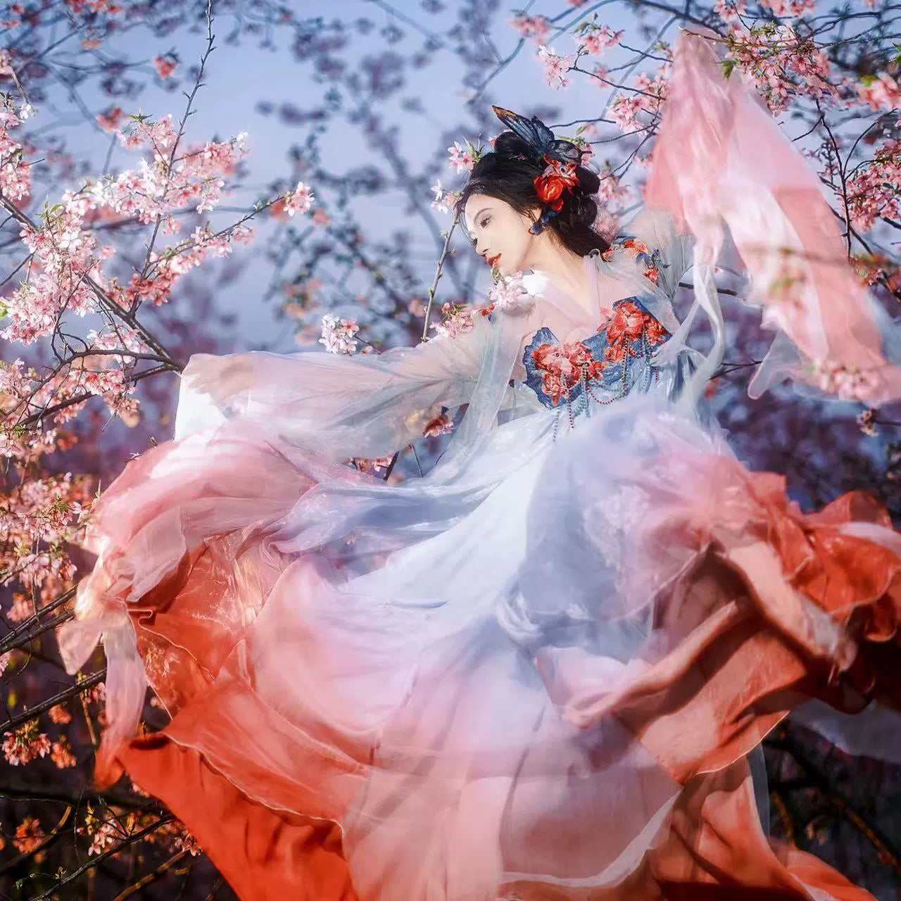 Oriental Aesthetics Series Pomegranate Flowers Dancing Hanfu Dress