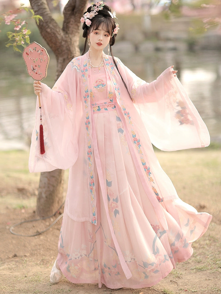 Wedding Hanfu women Pink embroidery Waist-length skirt Song Dynasty