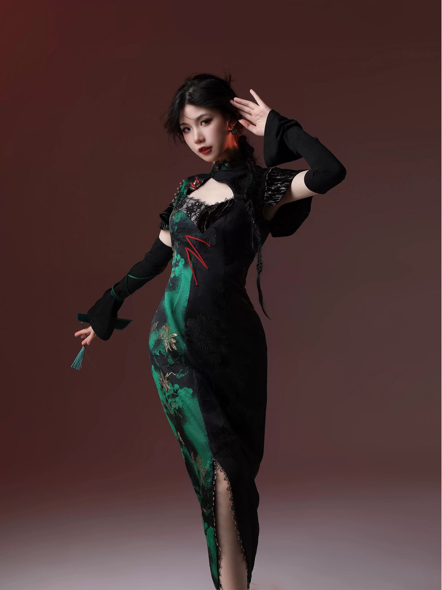 New Chinese Style Velvet Silk Cheongsam Qipao East Witch