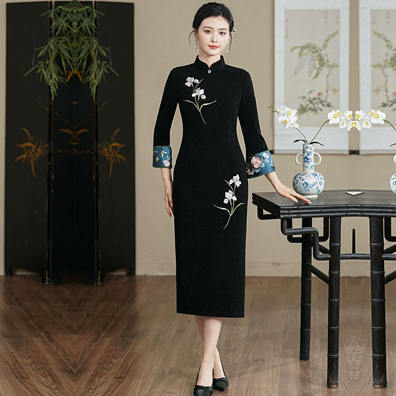 Plus Size Silk Autumn Winter Cheongsam Qipao 13