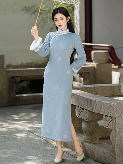 Plus Size Silk Autumn Winter Cheongsam Qipao 31