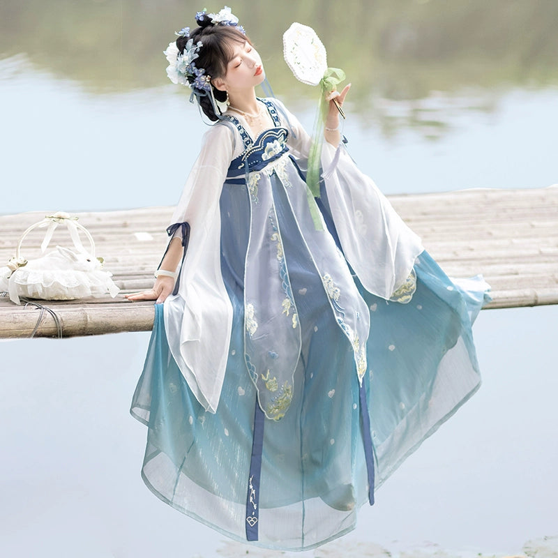 LOOKBOOK SERIES Tang Dynasty Green Blue Shirt Hanfu