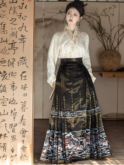 Lookbook Series Han Tang Thousands Of Years Straight Collar Cardigan Horse Face Skirt