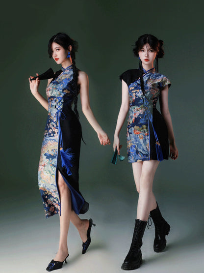 New Chinese Style Velvet Silk Cheongsam Qipao Rising Tide