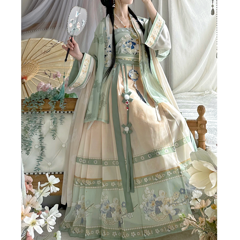 LOOKBOOK SERIES Ming Dynasty Horse Face Skirt Green Blue Set