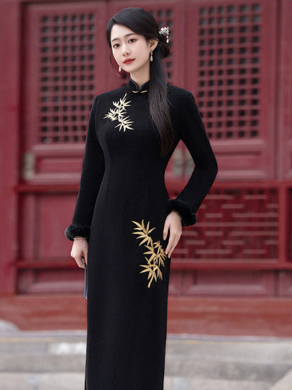 Plus Size Silk Autumn Winter Cheongsam Qipao 15