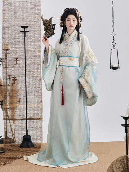 Original Hanfu Women 落日 Warring States robe with a straight hem