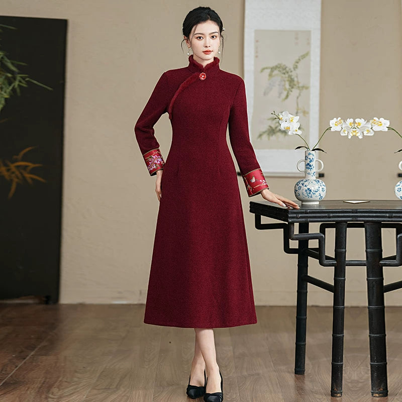 Plus Size Silk Autumn Winter Cheongsam Qipao 12