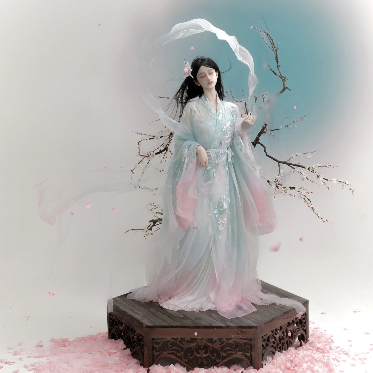 Haute Couture Series Woven Fabric Embroidered Hanfu Qing Huan Moon Goddess Warring States