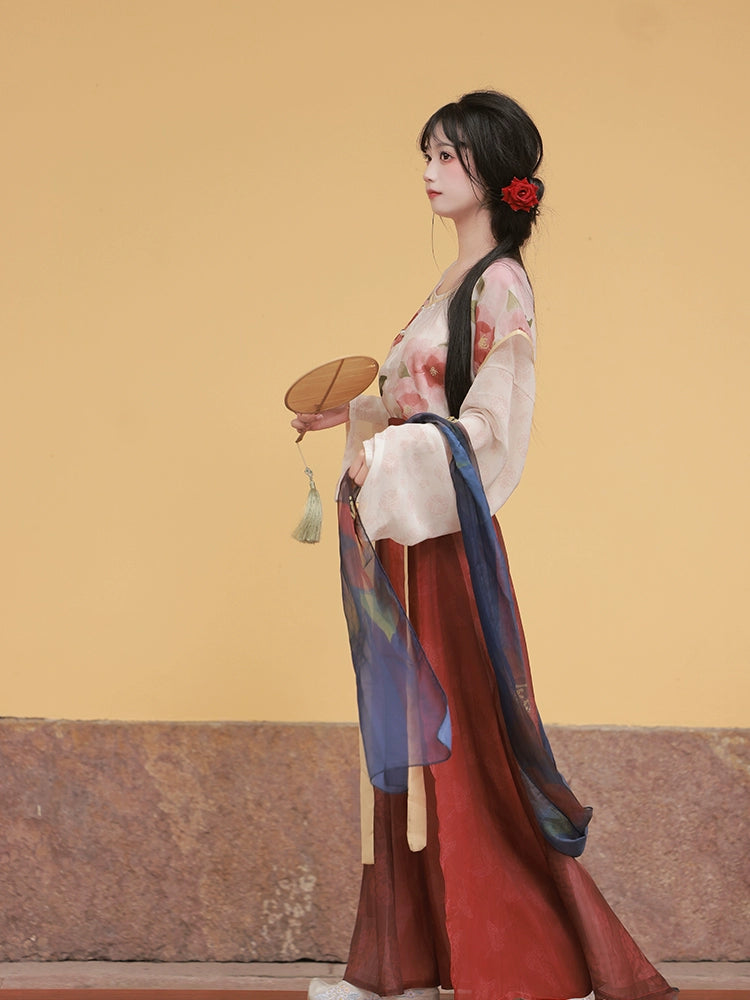 Bestie Series Red Camellia Tang Dynasty Hanfu