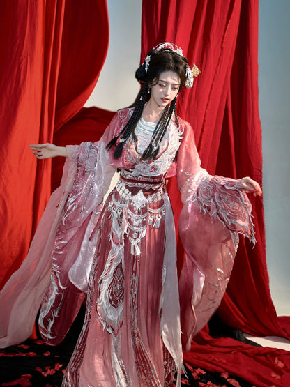 Ethereal Dreamscape Series Supreme Hanfu-Crimson Plumed Moonlight