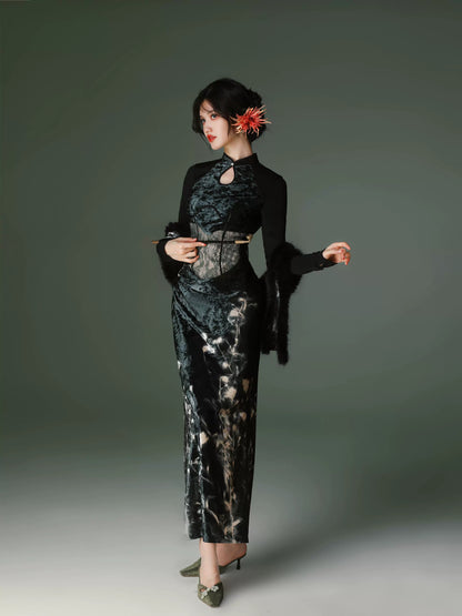 New Chinese Style Velvet Silk Cheongsam Qipao Most Beautiful