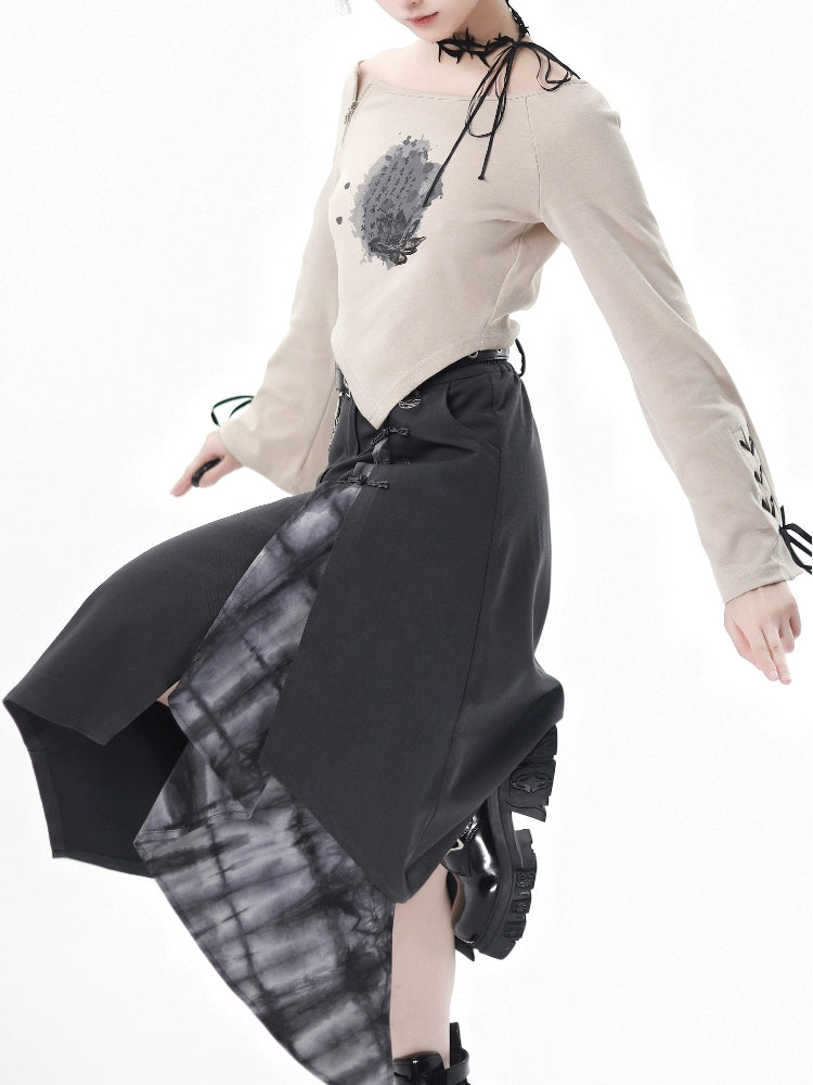 New Chinese Style Mix Slim Skirt Pants Irregular Suit