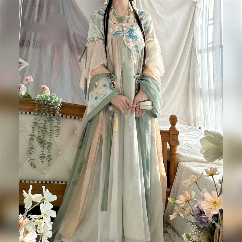 LOOKBOOK SERIES Tang Dynasty Green Blue Shirt Hanfu