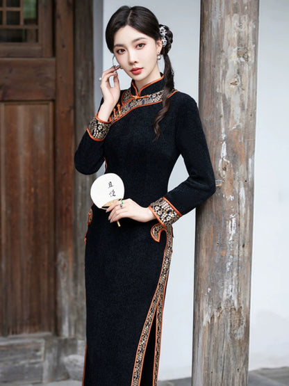 Plus Size Silk Autumn Winter Cheongsam Qipao 19