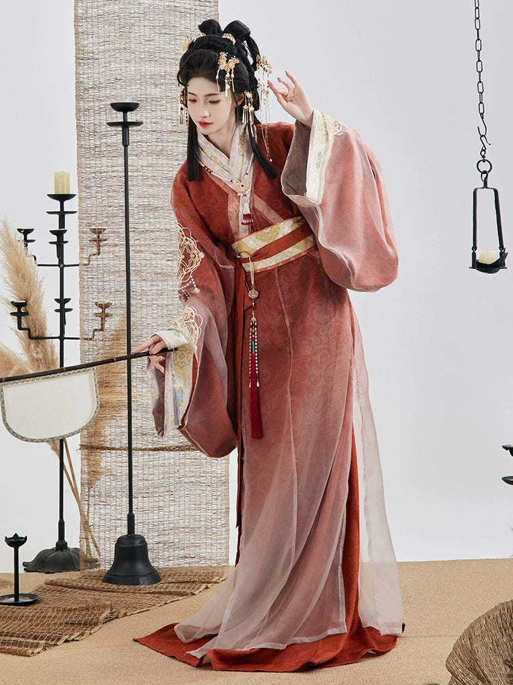 Original Hanfu Women 落日 Warring States robe with a straight hem