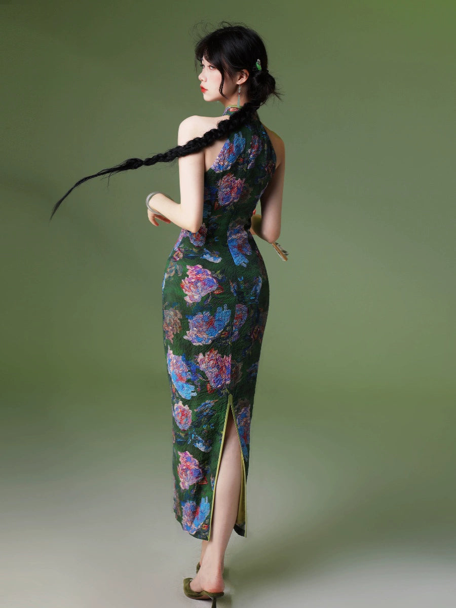 New Chinese Style Velvet Silk Cheongsam Qipao Flowers City