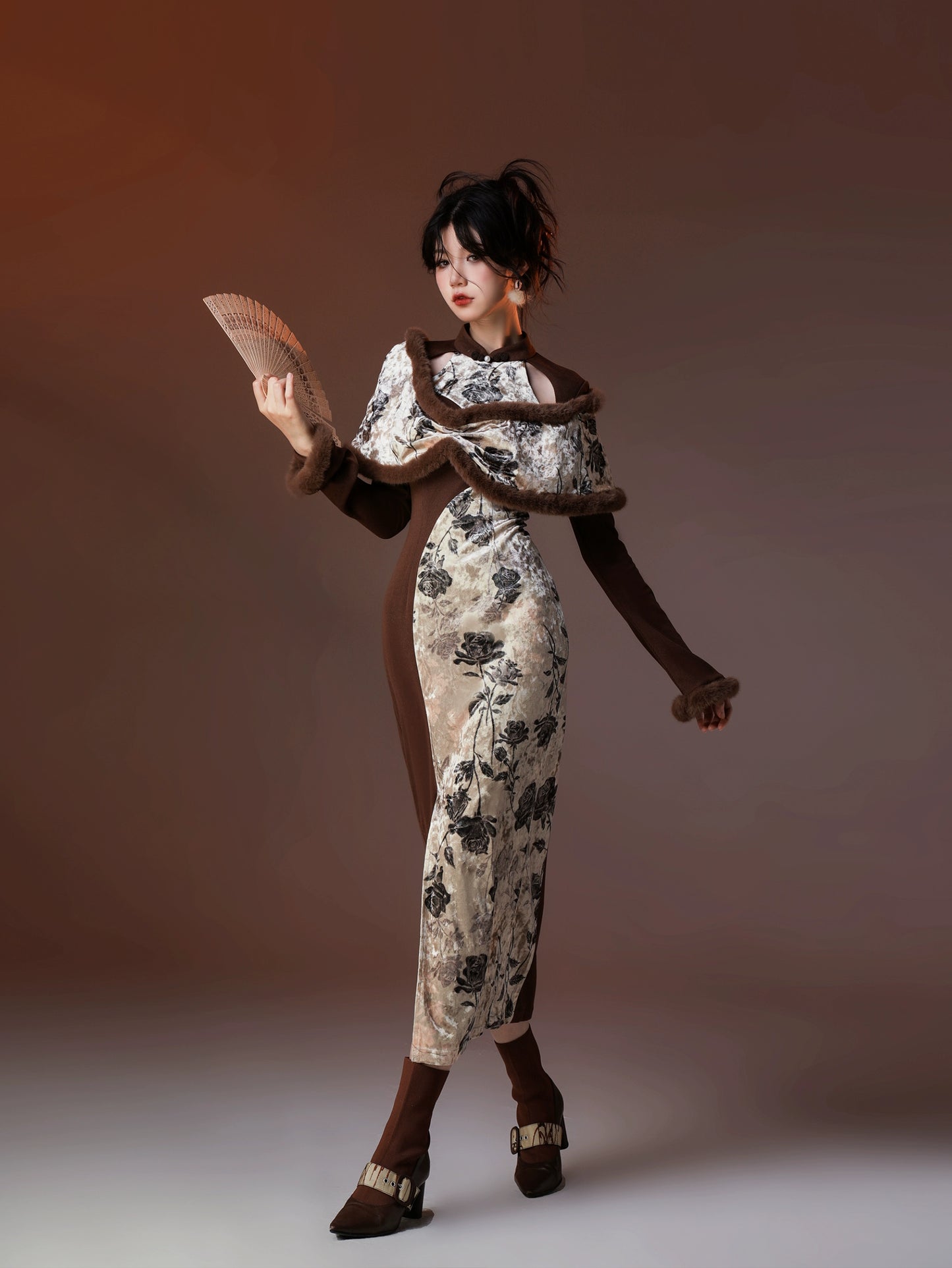 New Chinese Style Velvet Silk Cheongsam Qipao Acquaintance Night