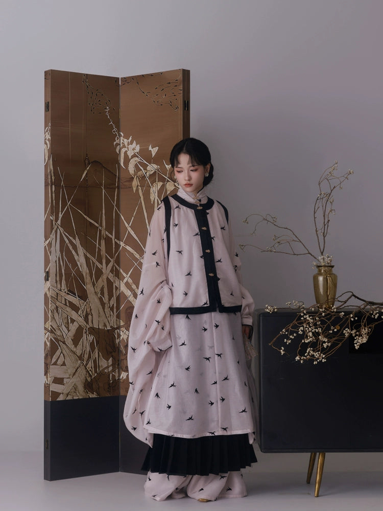 Shangyao Retreat Series Pink Flocking Ming Hanfu